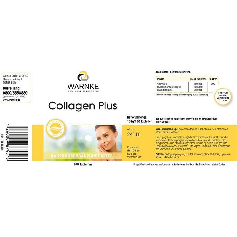 Viên Uống Collagen Plus Warnke Cải Thiện Sắc Tố Da Bổ Sung Collagen Để Tăng Độ Đàn Hồi Cho Da