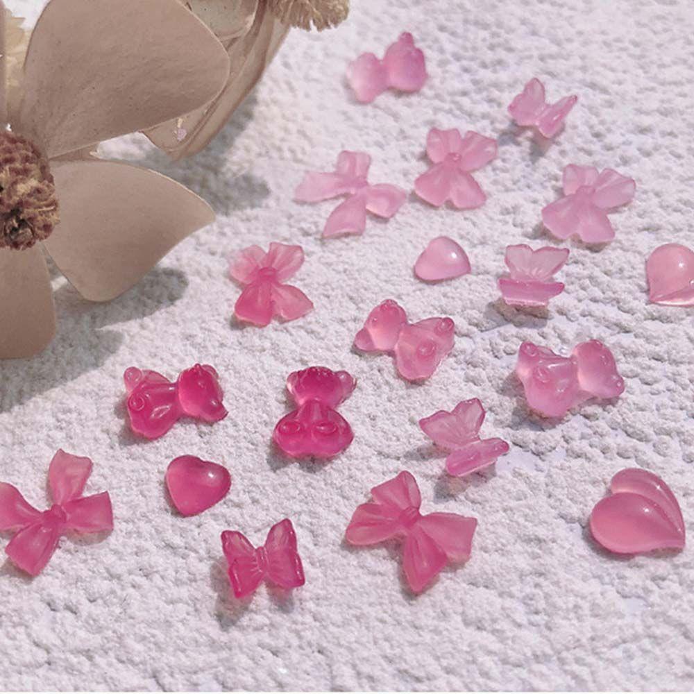 Phụ Kiện Trang Trí Móng Tay Hình Nơ Xinh Xắn DIY|Bộ Phụ Kiện Trang Trí Móng Tay Trong Suốt Hình Gấu Và Quả Đào Xinh Xắn