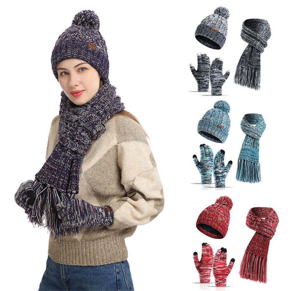 LAY Set Mũ beanie Kèm Găng Tay Cảm Ứng Cho Nữ