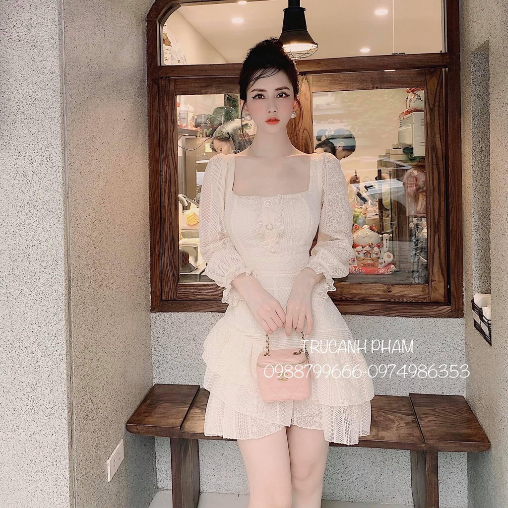 VÁY REN THIẾT KẾ TAY DÀI CỔ U 2 LỚP