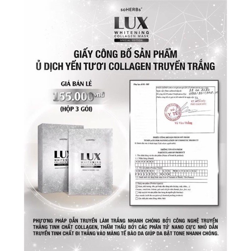 Ủ Dịch Yến Tươi Collagen Truyền Trắng Lux soHERBs