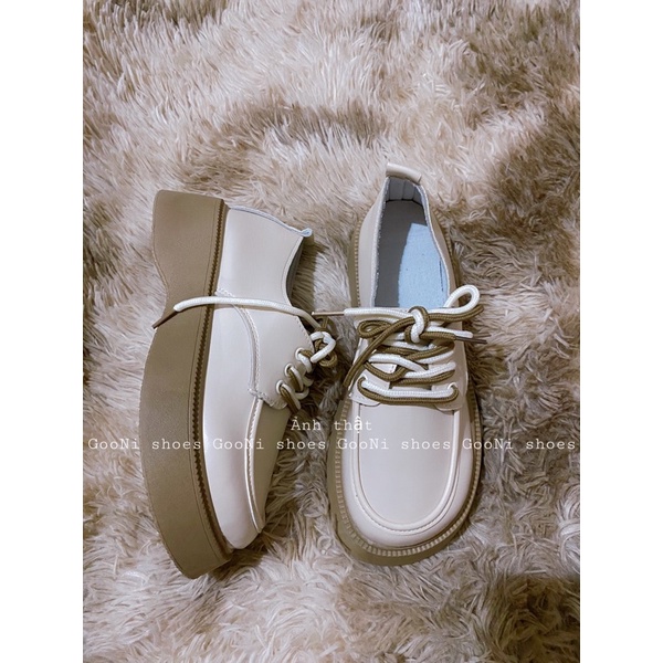 Giày da oxford nữ đế cao mũi giày tròn dễ thương 2 màu đen, trắng hothit 2022 k