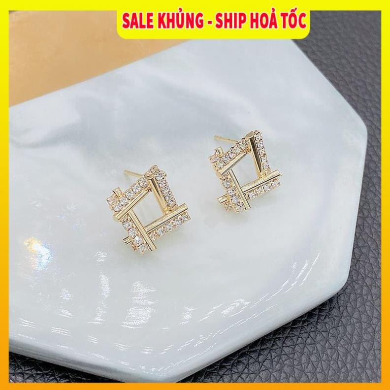 Có Video, Ảnh Thật ⚡SALE⚡ Bông tai đính đá hình thoi Hàn Quốc| Khuyên tai đẹp 2021- Wink Accessories L1AS11