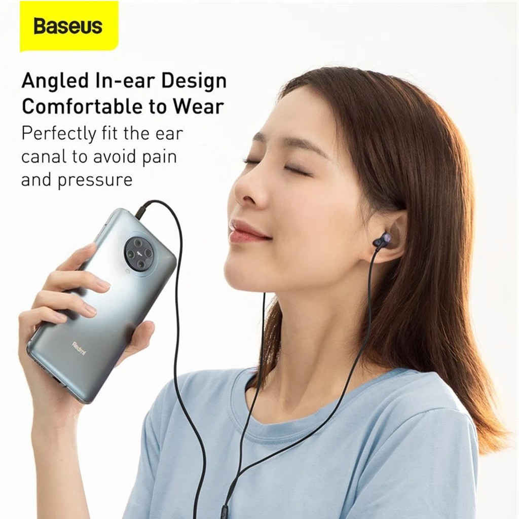 Tai nghe Baseus H19 jack cắm 3.5mm, mic đàm thoại và điều chỉnh âm lượng, âm thanh sống động, dài 1.2m ( Xanh )