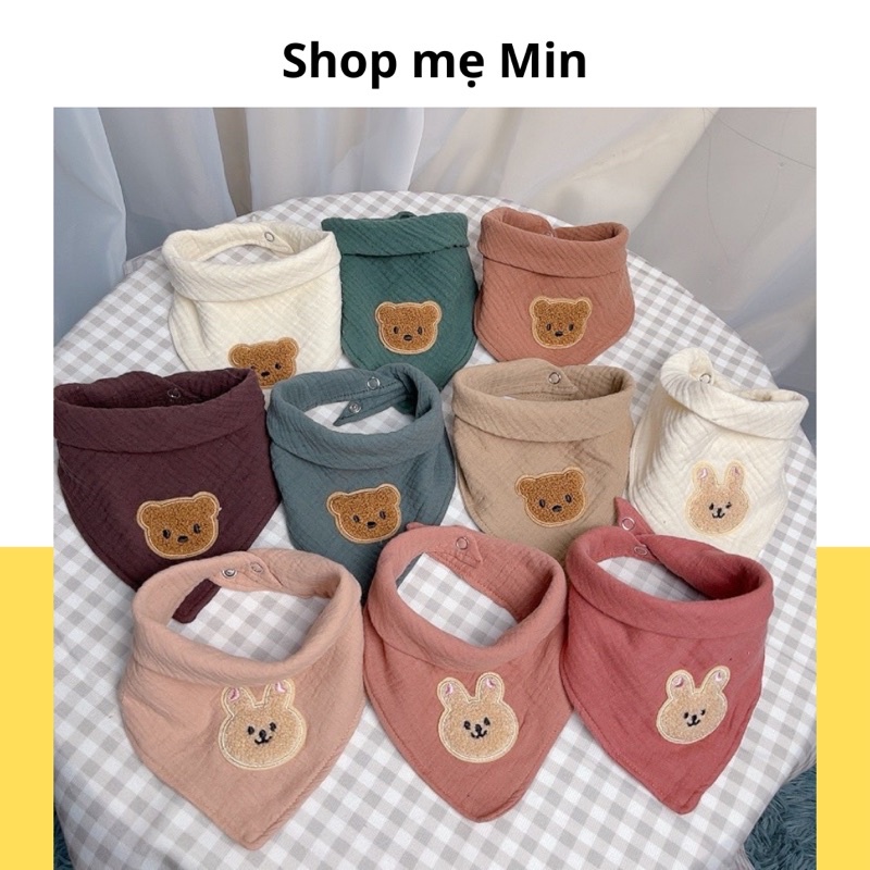 ￼Khăn yếm xô Organic Muslin Tree hoạ tiết Gấu/ thỏ Hàn quốc, khăn cúc bấm cho bé từ sơ sinh- SHOP MẸ MIN