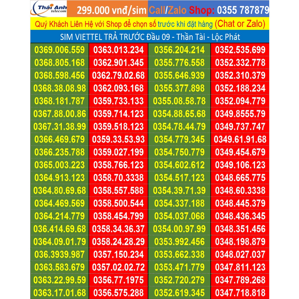 sim Viettel đẹp trả trước đầu 09, Tam Hoa, số tiến, Tứ quý giữa gói cước V90, V120 - F70 - F90 đồng giá 299.000đ