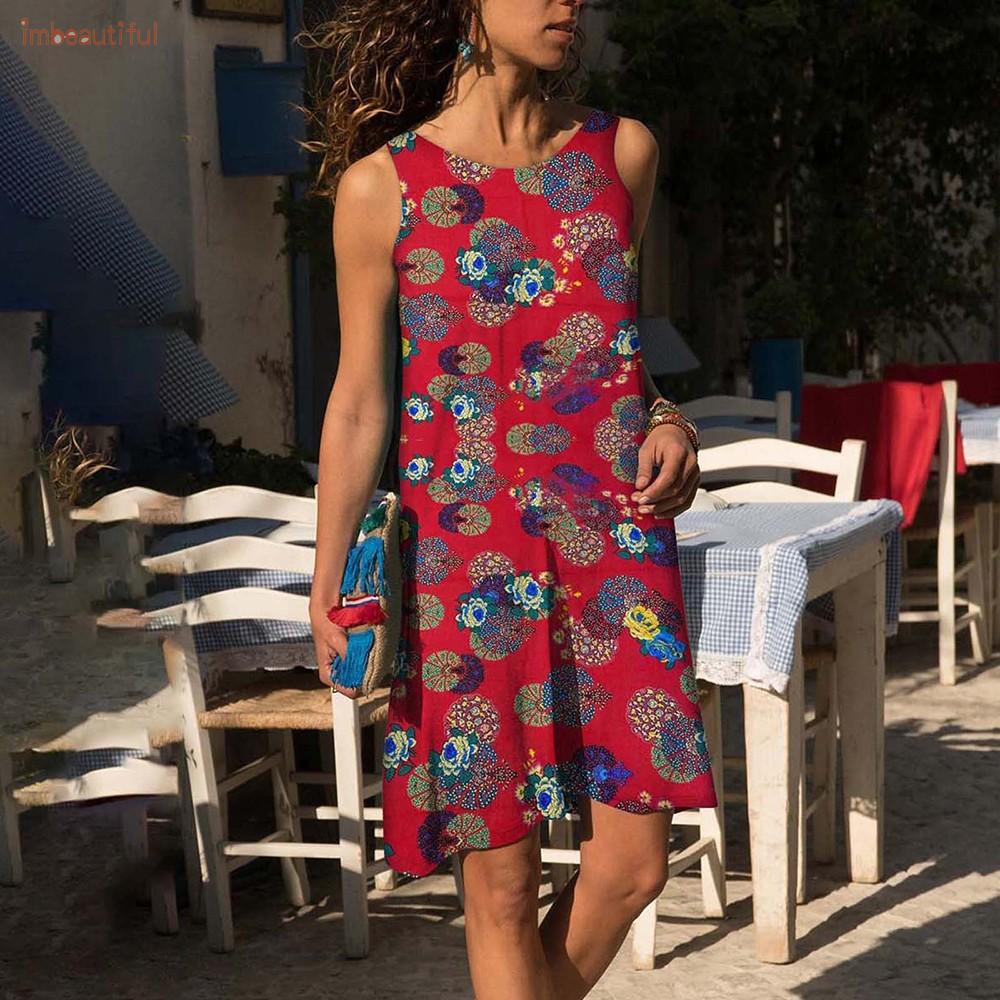 Dress Boho Dresses Floral Holiday Mini Dress Party Sleeveless Sundress