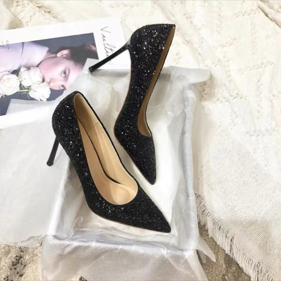 Giày cao gót sequin sáng chiếu phong cách mùa xuân hè Trung Quốc cho cô dâu