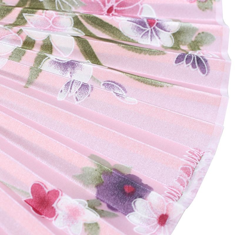 [On Sale]Bamboo Frame Fabric Floral Pattern Dance Wedding Foldable Handbag Pink