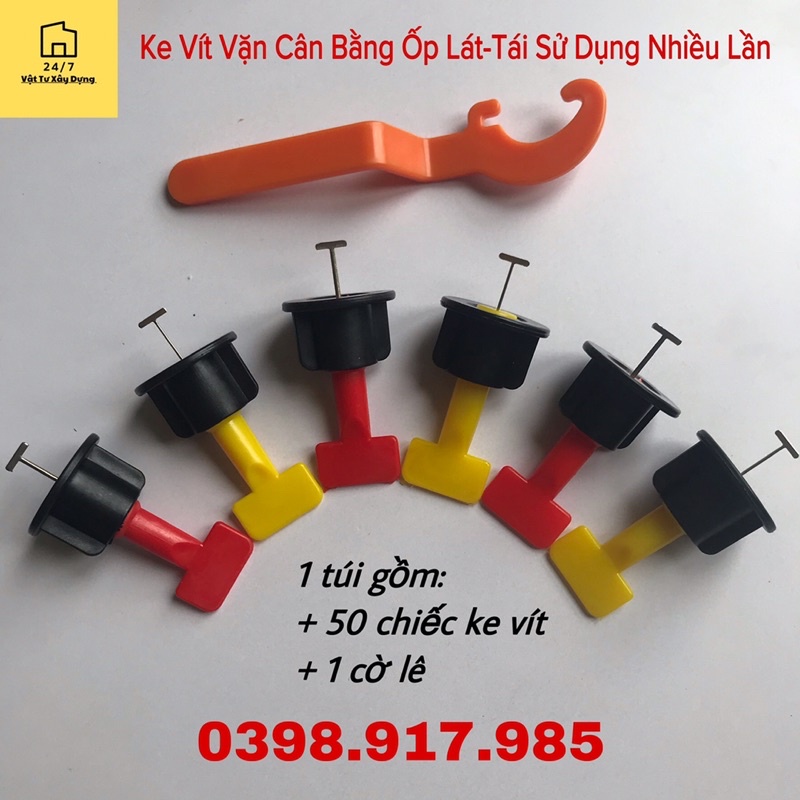 Combo 50 Ke Vít Vặn, Ke chữ T Cân Bằng Ốp Lát 1mm, 1.5mm, Tặng kèm 01 Cờ Lê 🔧 Để Vặn