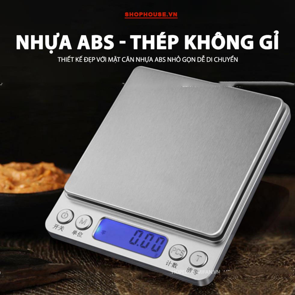 Cân tiểu ly định lương cao cấp 0.01g - 3kg - cân nhà bếp nhỏ gọn chính xác màn hình LED độ nét cao - Bảo hành 12 tháng