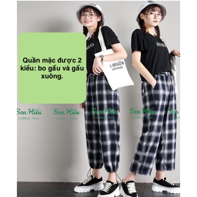 Dài 100cm quần Caro Ống Rộng unisex dây chun ống 004- có thể điều chỉnh ống.