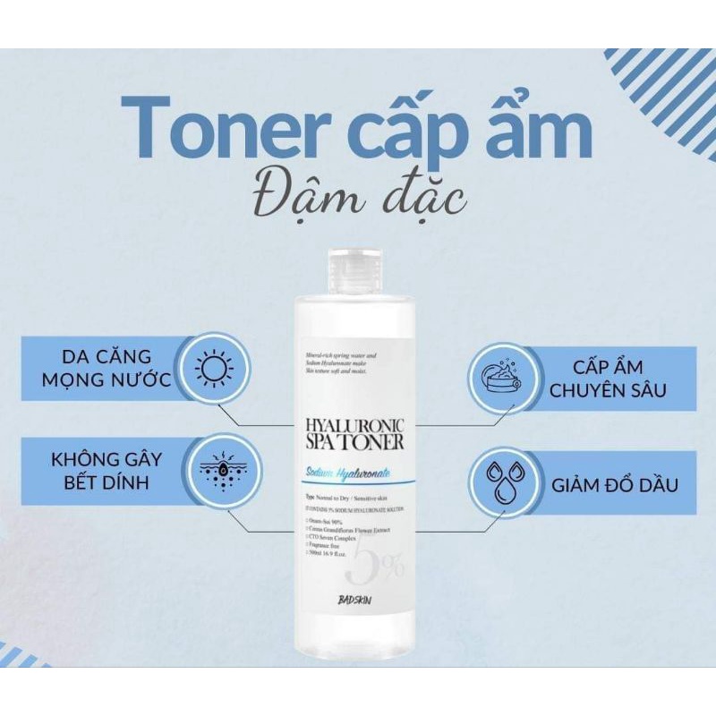 Nước hoa hồng BADSKIN Hyaluronic Spa Toner 500ml