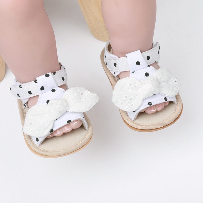 Giày tập đi đính nơ dễ thương đế cao su chống trơn trượt cho bé gái