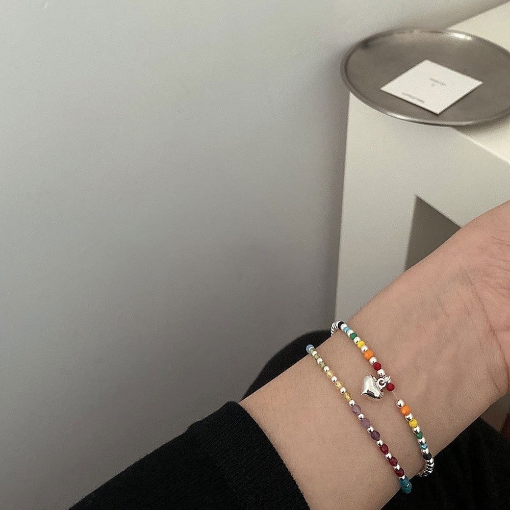 Vòng Tay Chuỗi Hạt Nhiều Màu Sắc S925 Phong Cách Retro Hàn Quốc Cho Nữ