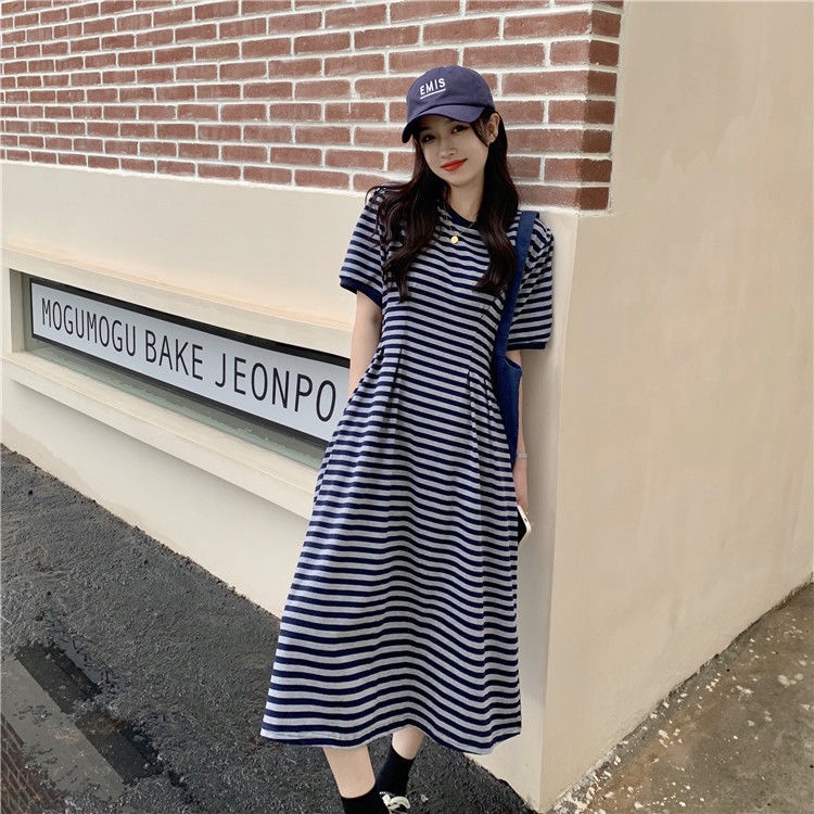 Đầm thun nữ kẻ sọc basic form rộng thời trang