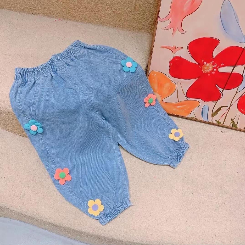 Quần Jean Dài Tới Mắt Cá Chân Vải Lụa Lạnh Mỏng Thoáng Khí Phong Cách Phương Tây Thời Trang Mùa Hè Hàng Mới Cho Bé Gái 2022