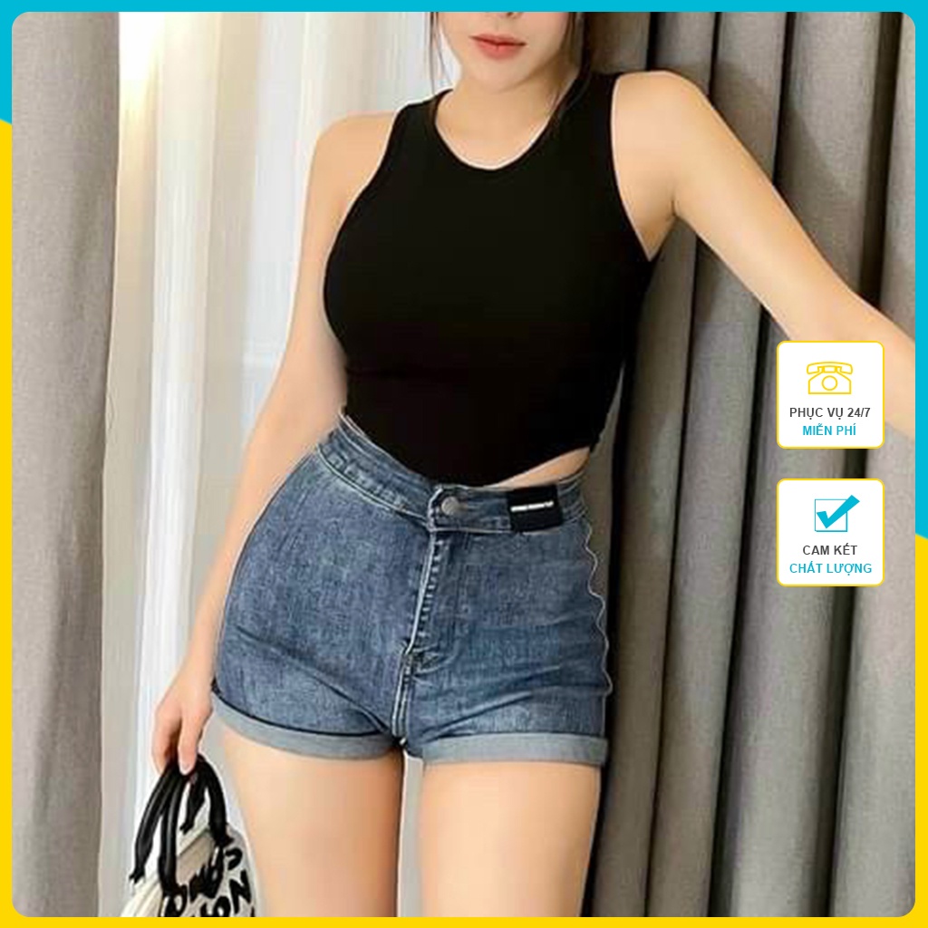 Quần jean nữ, quần short nữ basic cạp da
