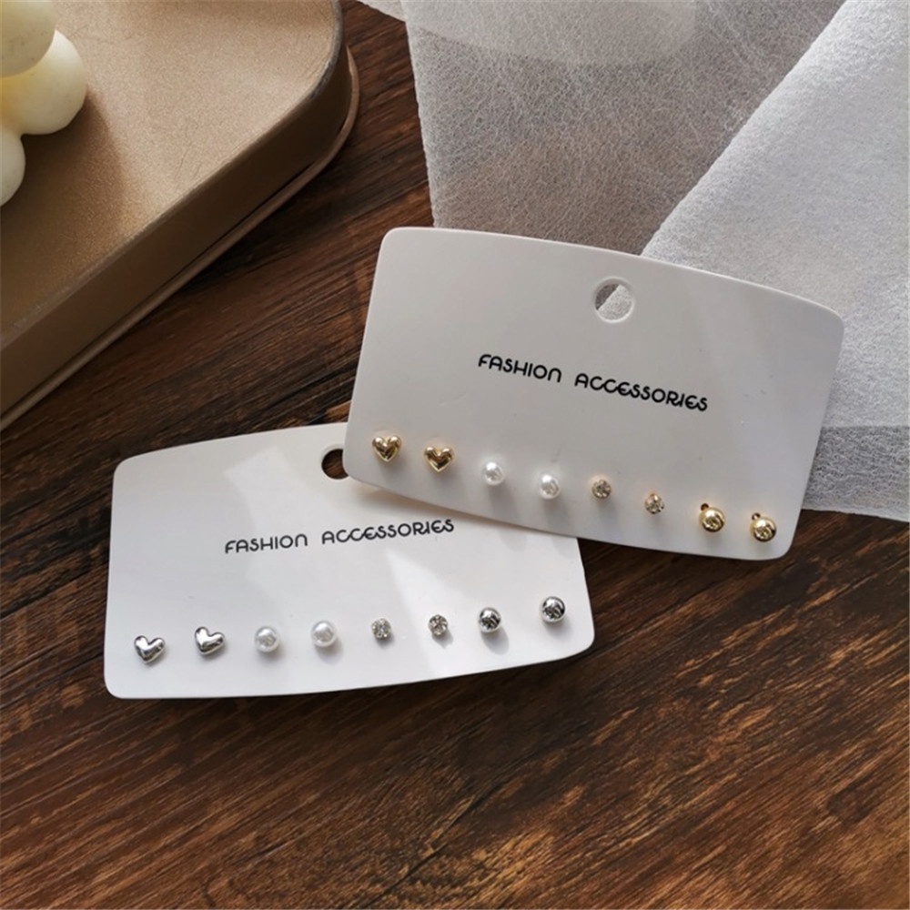 Set 4 Đôi Khuyên Tai Hình Trái Tim Đính Đá / Ngọc Trai Đơn Giản Phong Cách Hàn Quốc