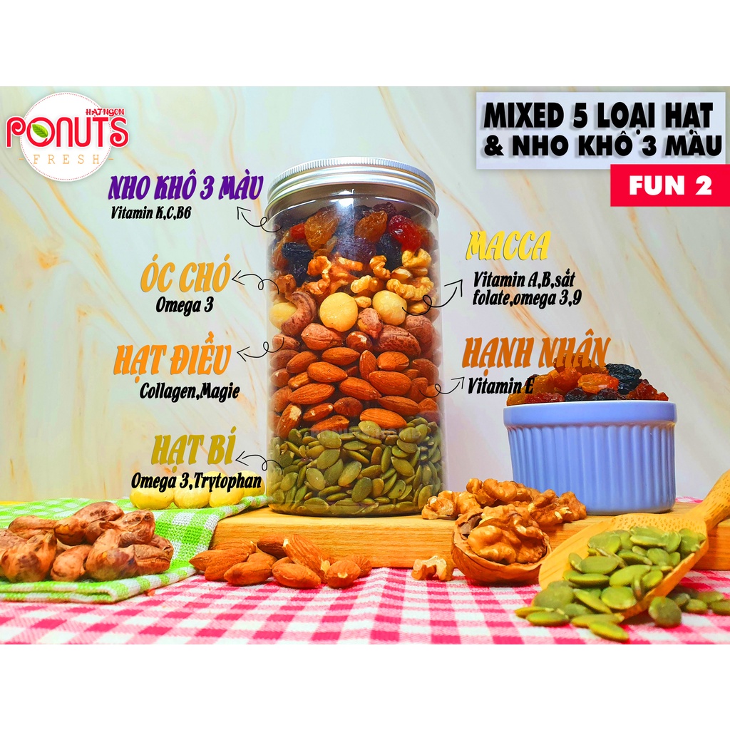 HẠT DINH DƯỠNG PONUTS MIX SẤY GIÒN (500gr - 250gr TẶNG KÈM HỘP)-(5 LOẠI HẠT TỔNG HỢP)
