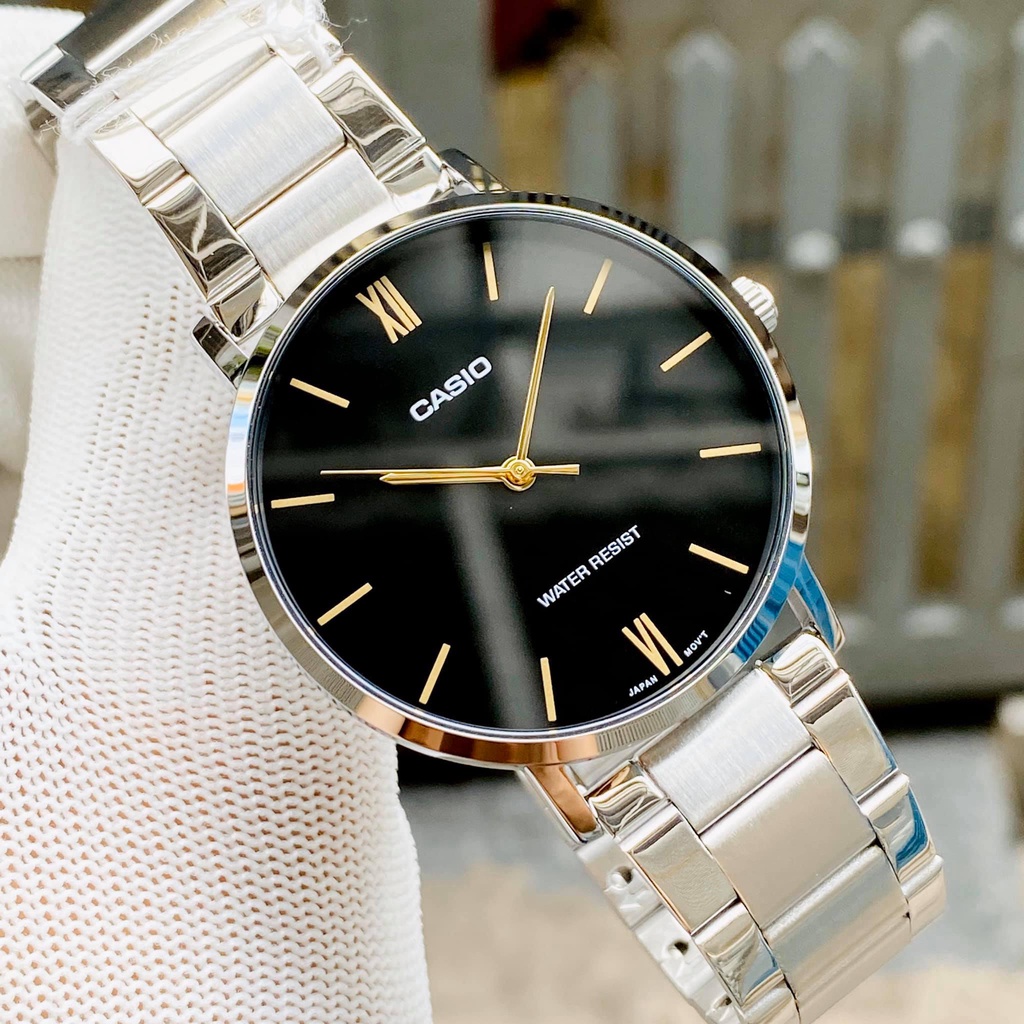 Đồng hồ nam nữ dây thép mặt đen Casio VT01D-1BUDF Bảo hành 1 năm Hyma watch
