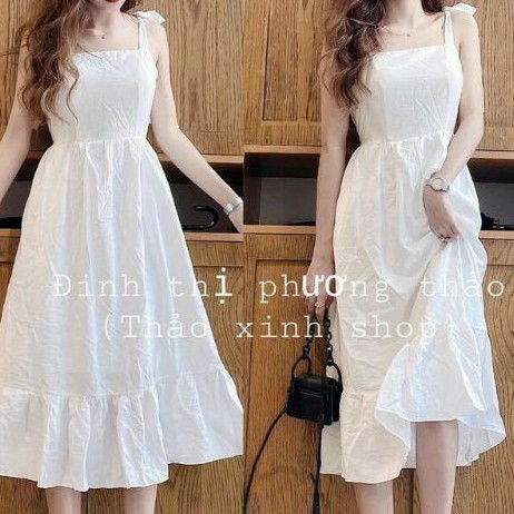 [ Mã FAMAYWA2 giảm 10K đơn 50K] Đầm 2 dây cột nơ vải đũi cao cấp chất mịn và mát. | BigBuy360 - bigbuy360.vn