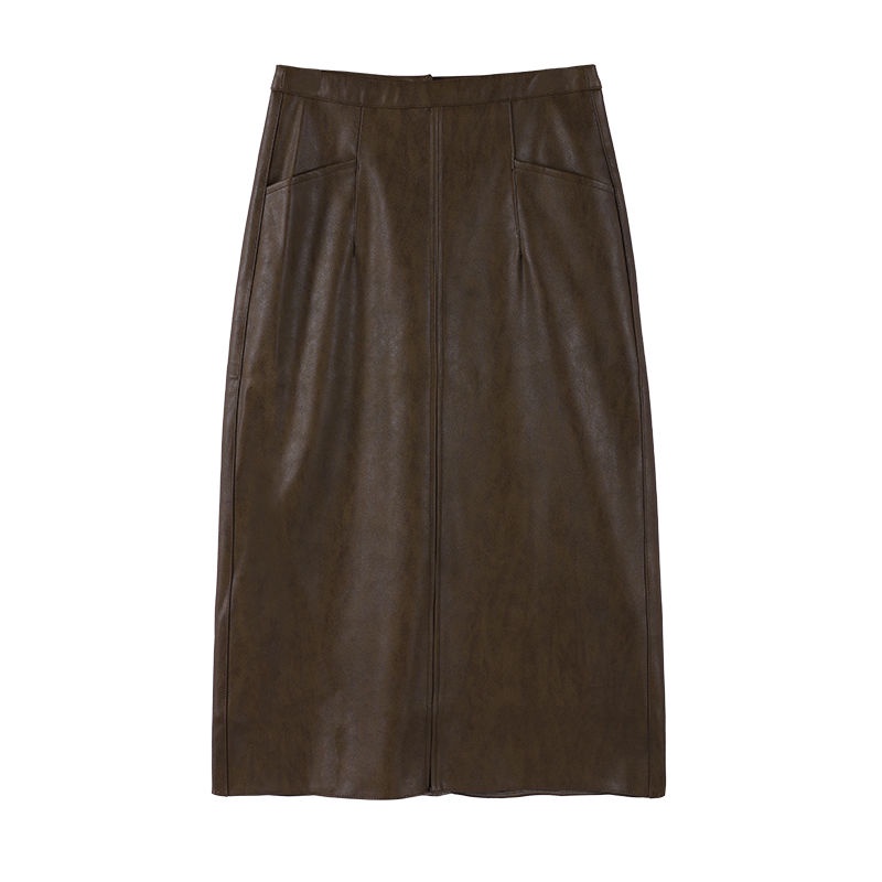 Chân Váy Da PU Lưng Cao Xẻ Tà Thời Trang Thu Đông 2022 Dành Cho Nữ