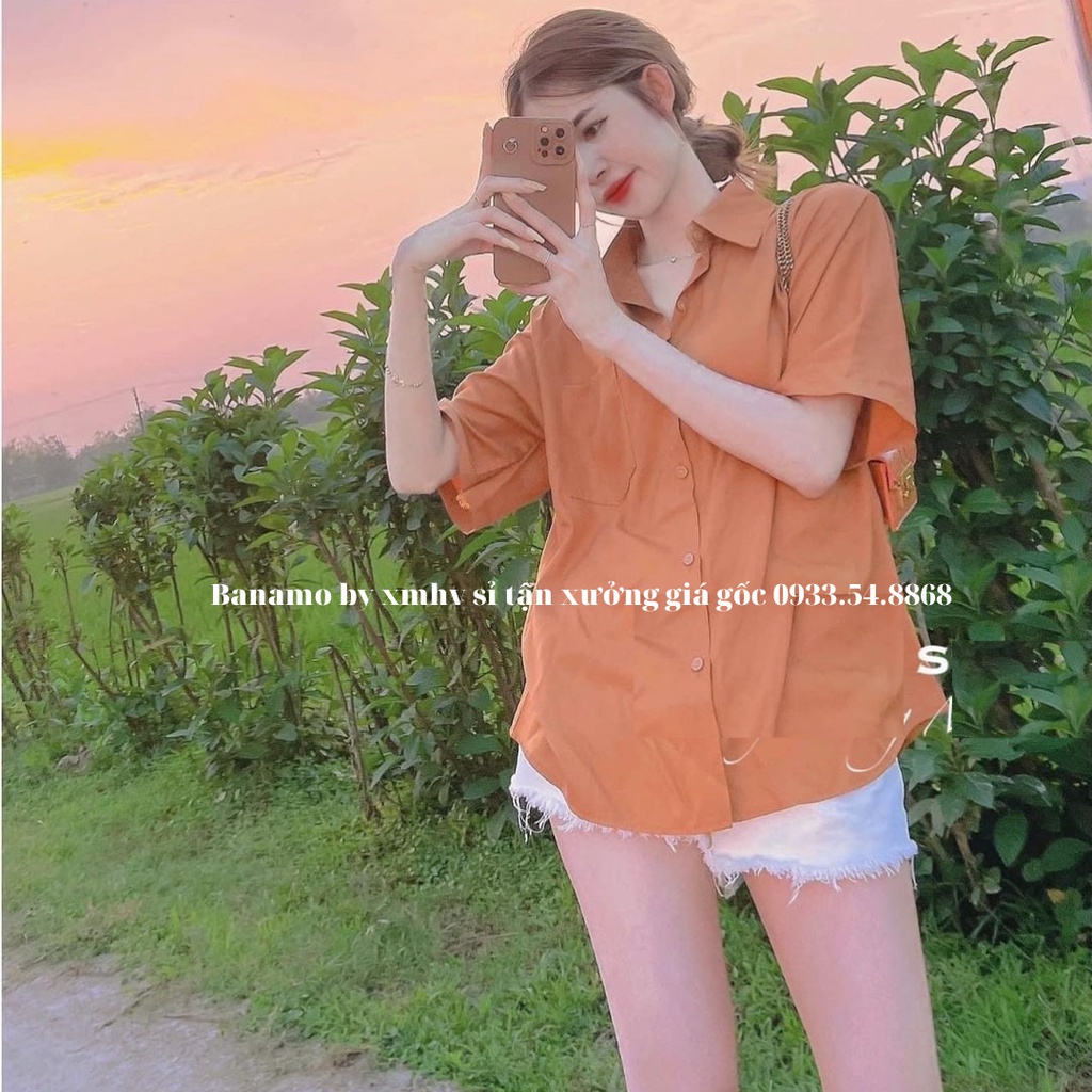 Áo sơ mi cộc tay 3 màu hàng thiết kế thời trang Banamo Fashion sơ mi cộc tay 3 màu 3932
