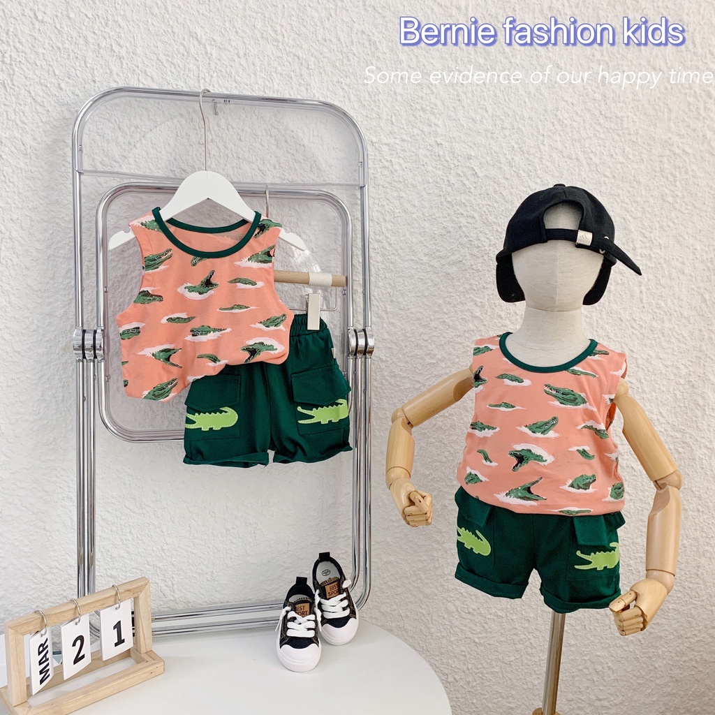 Bộ ba lỗ bé trai hoạ tiết cá sấu, bộ 3 lỗ cotton mềm mát