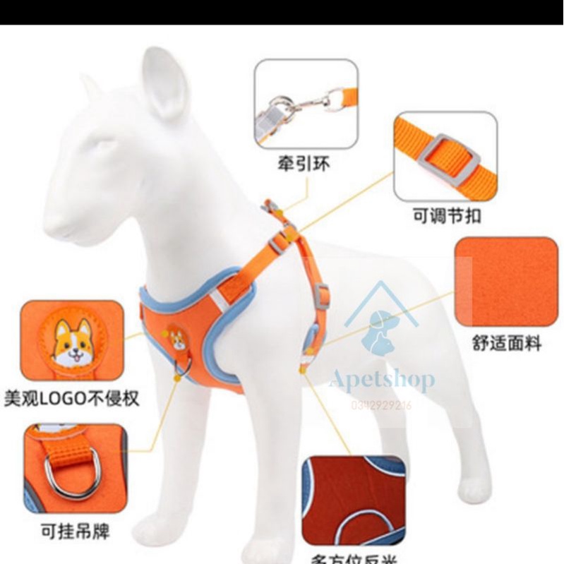 Đai Yếm ngực cho chó mèo đi dạo | Dây dắt kèm yếm ngực cho chó mèo cưng Hàn Quốc chữ X dày dặn cao cấp loại 1
