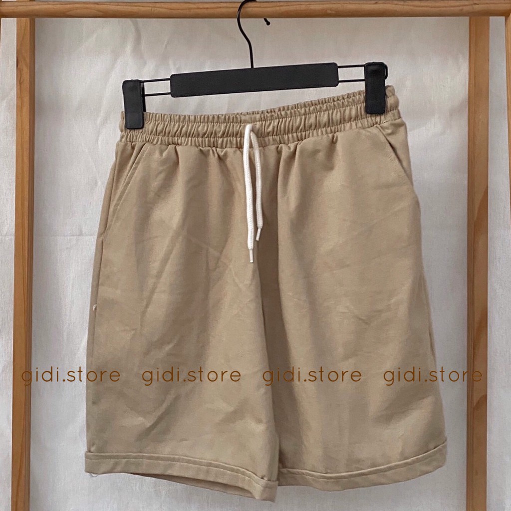 Quần short Kaki Nam nữ Unisex ống suông eo co giãn - quần đùi ngắn form OVERSIZE phong cách dạo phố thời trang