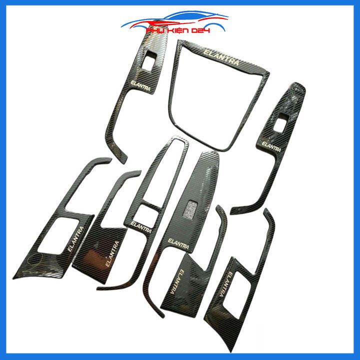 Ốp nội thất xe ô tô Elantra 2016-2017-2018-2019-2020-2021-2022 kim loại vân cacbon trang trí bảo vệ xe