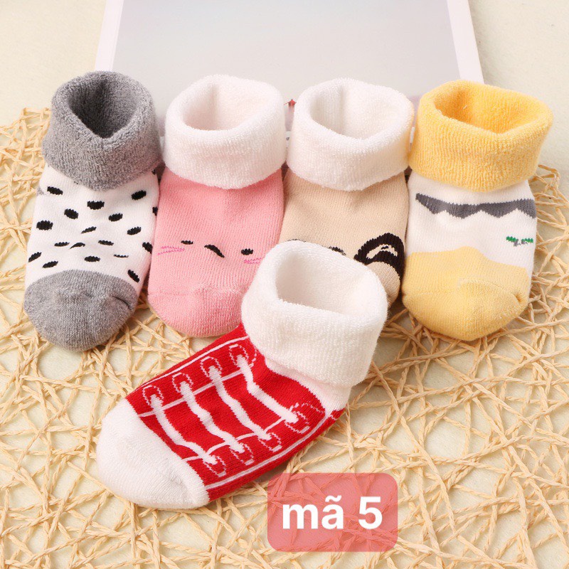 Sét 5 đôi tất len xù cho bé, tất cho be từ sơ sinh đến 3 tuổi