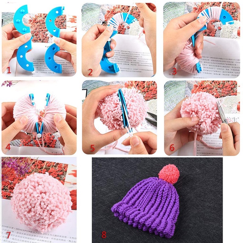 Set 8 Bộ Dụng Cụ Làm Quả Cầu Lông Xù 4 Kích Cỡ Diy Dành Cho Bé