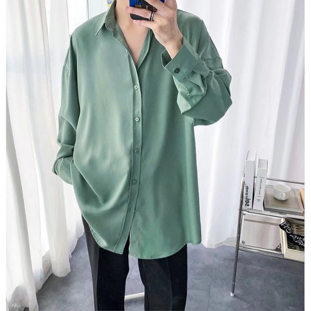 Áo sơ mi cổ bẻ tay dài form rộng nam nữ vải Lụa mềm mịn ít nhăn MRD02 từ 40-85kg