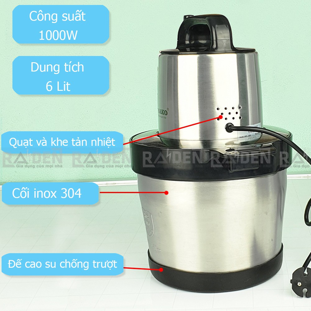 [Công suất mạnh] Máy xay thịt công suất 1000W, cối inox 6L Osako OST-1020, bảo hành 12 tháng