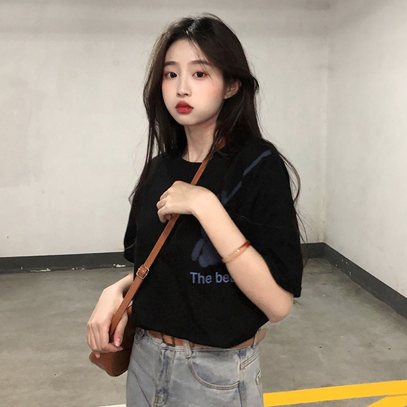 Áo thun ZHELIHANGFEI dáng rộng in hình thỏ graffiti dễ phối đồ