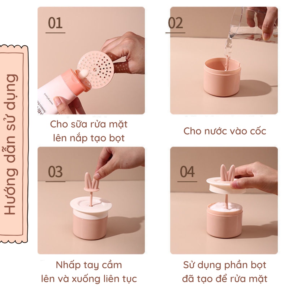 Cốc tạo bọt sữa rửa mặt tại nhà hình tai thỏ hộp tạo bọt xà phòng tiện dụng