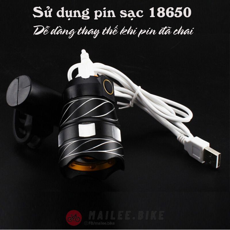 Combo Đèn Xe Đạp Siêu Sáng Chống Nước Đèn Pha Xe Đạp Sạc Điện Usb + Đèn Báo Hiệu Gắn Đuôi Xe Đạp 4 Chế Độ Sáng Cảnh Báo