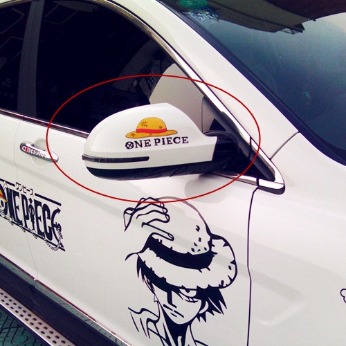 Bộ 2 Miếng Dán Trang Trí Gương Chiếu Hậu Xe Hơi / Mô Tô Họa Tiết ONE PIECE Độc Đáo