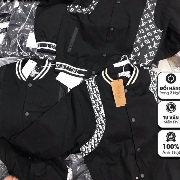 REESHIP Áo Khoác LV Vai Da Tay Thêu Chữ Viền Trắng Đen [SKYFASHION1992]