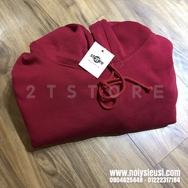 Áo hoodie unisex 2T Store H11 màu đỏ đô - Áo khoác nỉ chui đầu nón 2 lớp dày dặn chất lượng đẹp