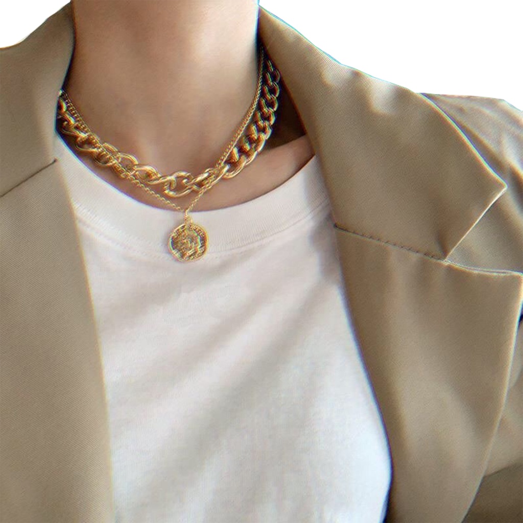 Vòng cổ 2 lớp mặt hình đồng xu phong cách cổ điển