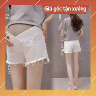 [Sale sốc] Quần sooc bầu cạp chéo vải thô co giãn❤️có chun điều chỉnh❤️2 màu đen trắng❤️từ s đến 2xl❤️
