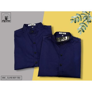 Áo Sơ Mi Cặp FIGTREE Cổ Trụ Màu Xanh Đen Cool Ngầu