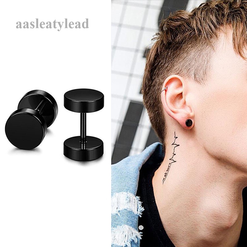 1 Khuyên Tai Tròn Màu Đen Bằng Thép Không Gỉ Cá Tính