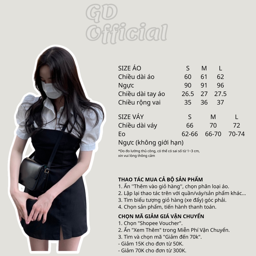 B52|Set bộ gồm váy cột hai dây và áo sơ mi ngắn tay năng động màu đen, nâu GD Official
