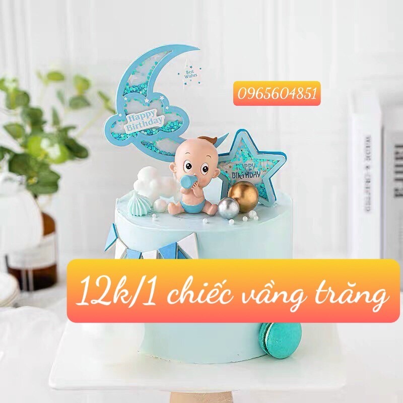 com bo 5 set Vầng trăng óng ánh trang trí bánh kem , bánh sinh nhật , phụ kiện bánh sinh nhật