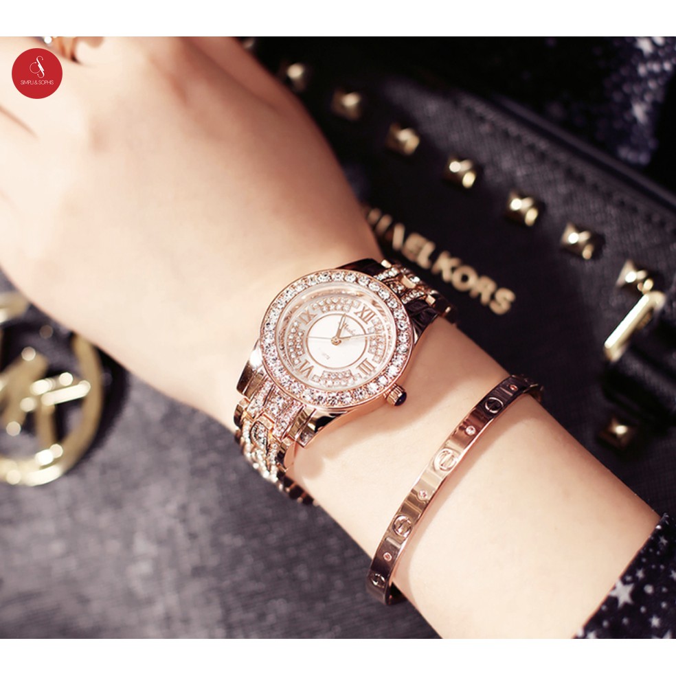 Đồng hồ nữ Mashali 9210 đính đá cao cấp 35mm (Vàng) + Tặng hộp đựng đồng hồ thời trang & Pin