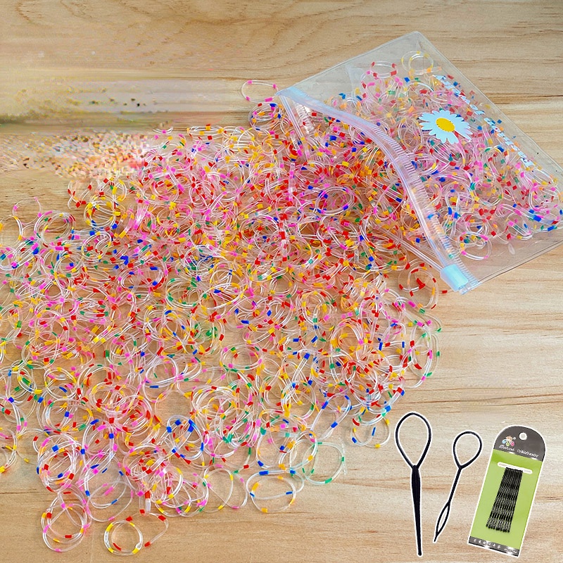 Hộp 800 Dây Chun Buộc Tóc Nhiều Màu Sắc Dành Cho Trẻ Em